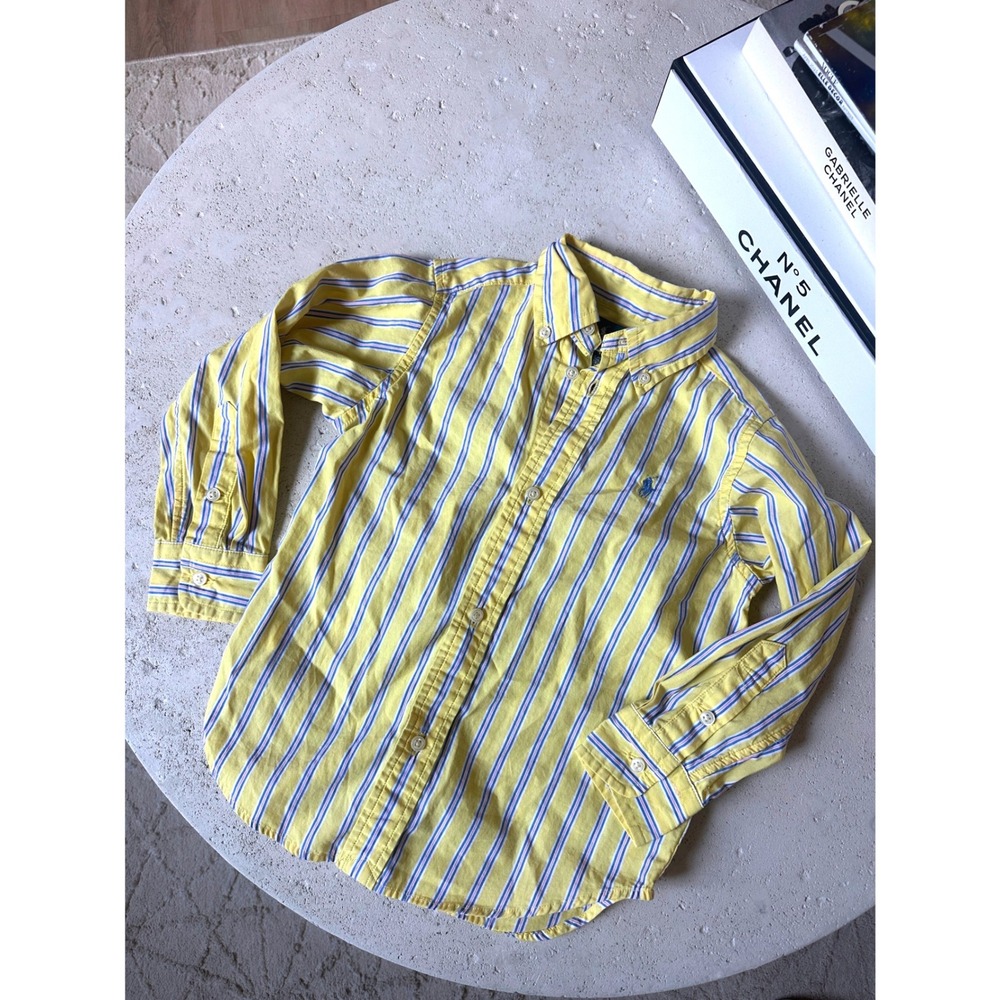 Ralph Lauren Blue Label Kids Yellow Blue Striped Button Down Shirt Polo 3T